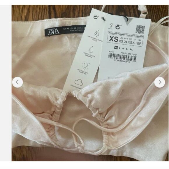 NWT Zara Cut-Out Satin Effect Crop Top Champagne Beige-Pink Size XS - Picture 3 of 5
